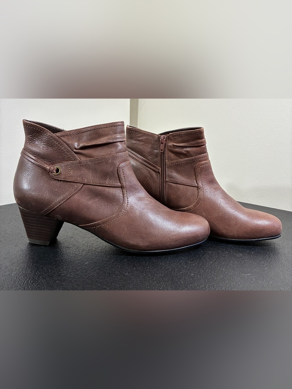 David Tate Brown Leatherette Ankle Booties with Side Zip